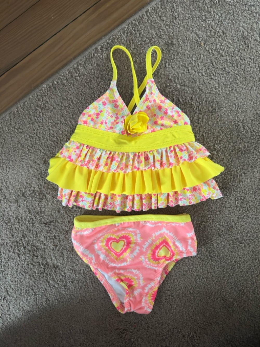 Wonderkids Yellow & Pink Floral Ruffle Tankini